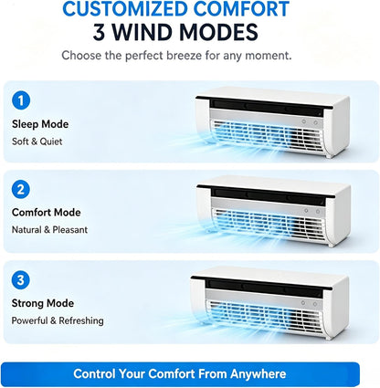 Portable Wireless Wall Air Conditioner Fan, Table & Wall Mounted Cooling Mist Fan with 3 Modes, Semiconductor Rechargeable AC Fan with Remote for Kitchen Office Indoor