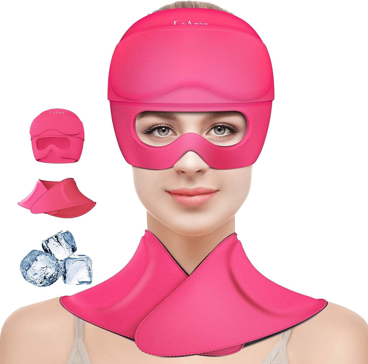 3 in 1 Migraine Relief Cap Neck Ice Pack Wrap Gel and Ice Eye Masks, Detachable Ice Caps with Eyes Masks, Hot and Cold Therapy for Relief of Headaches, Stiff Neck and Eye Fatigue (Purple)