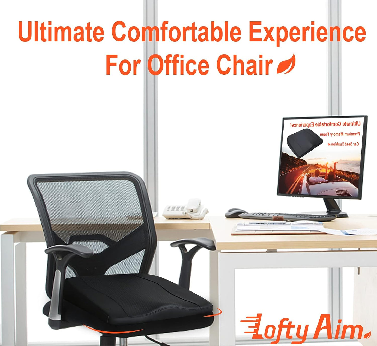 Lofty Aim Car Seat Cushion, Memory Foam Car Seat Cushions for Long Driving | Comfy Car Seat Pillow for Pain Relief, Driver Seat Cushion Adds Height, Butt Cushion for Car, Truck, Office Chair, Black