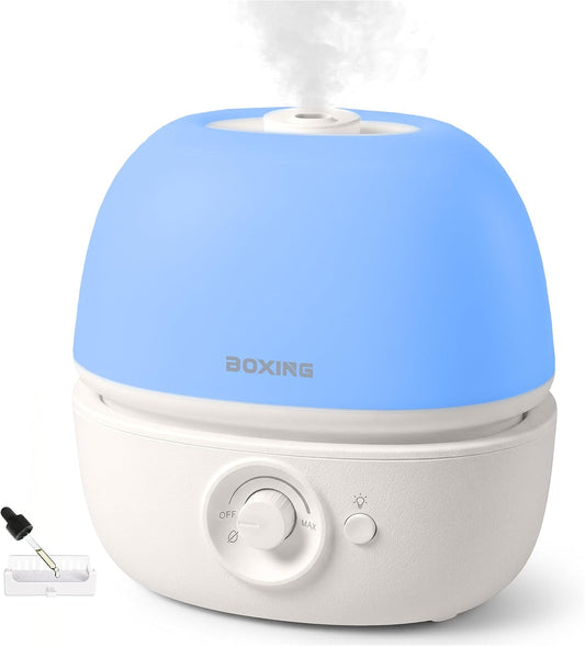 BOXING 3L Top Fill Humidifiers for Bedroom, 20dB Quiet Air Humidifier for Large Room & Indoor Plants with Optional Night Light, Cool Mist Diffuser for Home, Essential Oil Tray, BPA-Free,White,30H