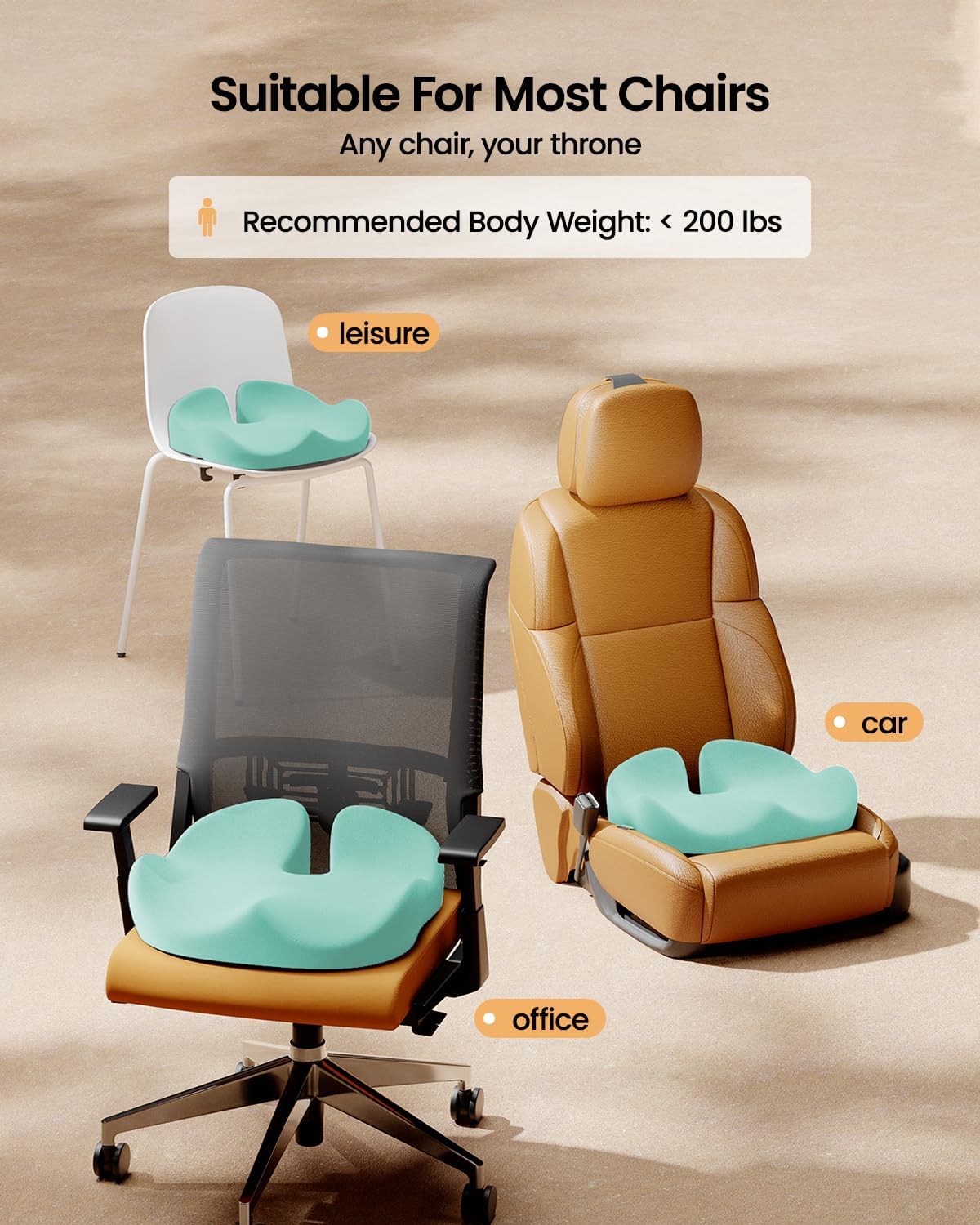 ProtoArc Seat Cushion, Office Chair Cushion for Sciatica, Black | Coccyx Cushion, Ergonomic Memory Foam Seat Cushion for Car, Home, Pressure Relief Pad for Hip, Tailbone, All Day Comfort