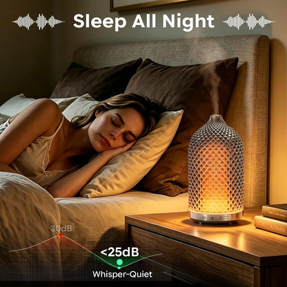 Essential Oil Diffuser 150ml, Glass Diffuser with Ultrasonic Small Humidifier, 7 Color Lights, 1/2/4H Timer, Quiet Auto Shut-Off Oil Diffuser for Bedroom, Home, Office (Silvery)