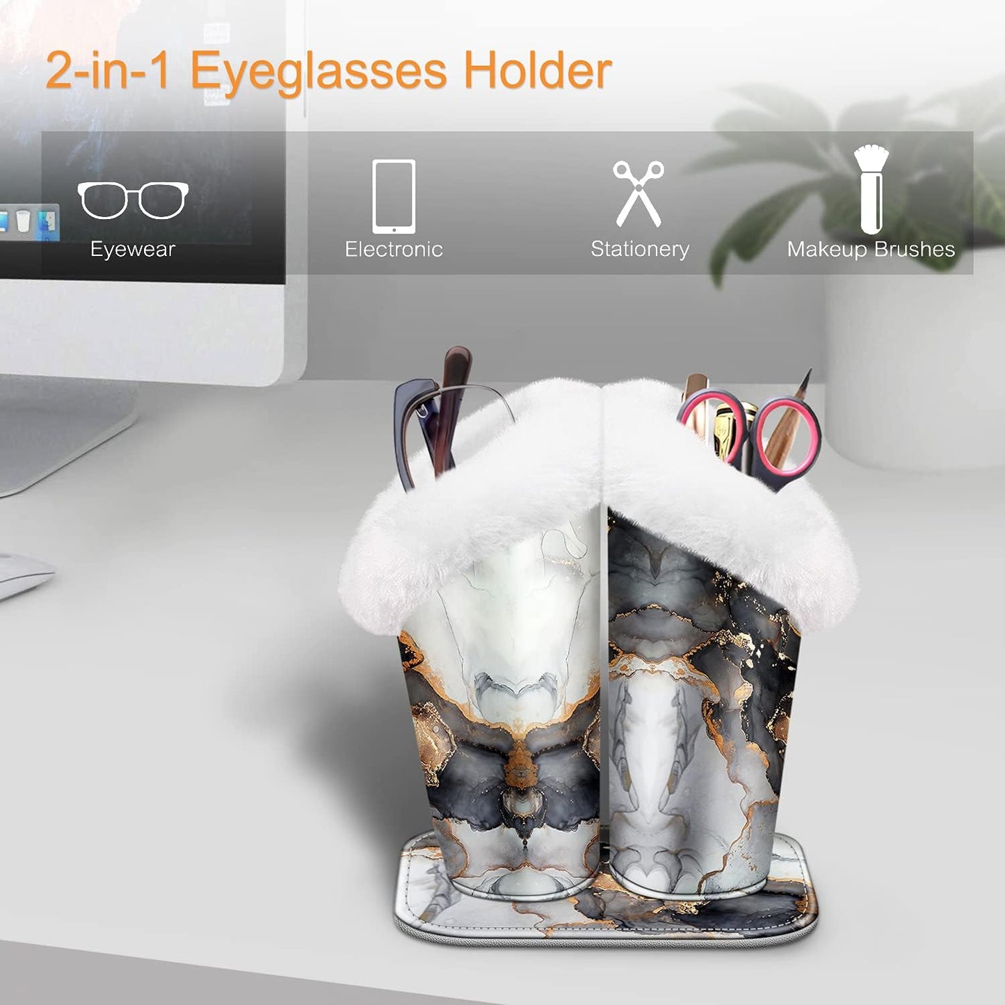FINTIE Plush Lined Double Eyeglasses Holder with Magnetic Base for Desk | Soft Plush Lining, Glasses Stand Case For Nightstand / Bedside, Office Desktop Organizer, Small Item Storage