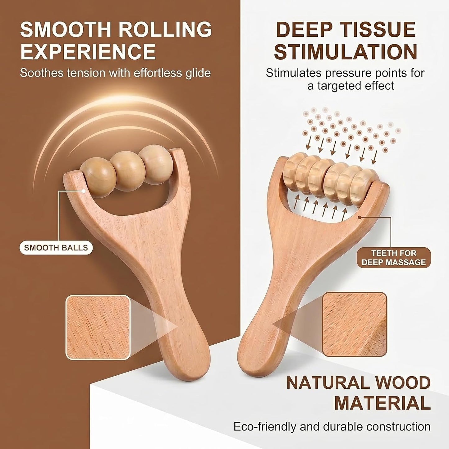 2pcs Massage Roller,Foot Roller,Wooden Massage Roller,Wood Therapy Massage Tools,Wooden Rollers For Massage,Natural Wood,Break Down Muscle Tightness,For Leg Thigh Arm Body Muscle Tissue Pain Relief