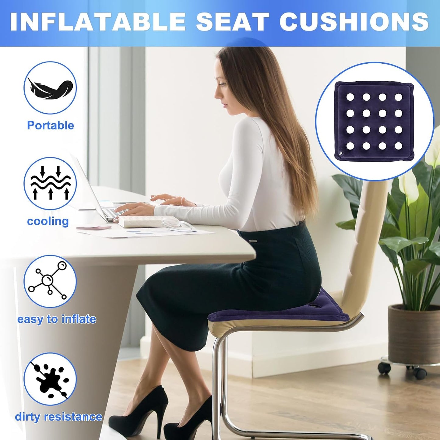 2-Pack Inflatable Waffle Cushion for Pressure Relief, Wheelchair Cushion for Pressure Redistribution, Portable Air Seat Cushions for Office Chair Car Seat, Breathable Seat Pad, Includes 1 Air Pumps