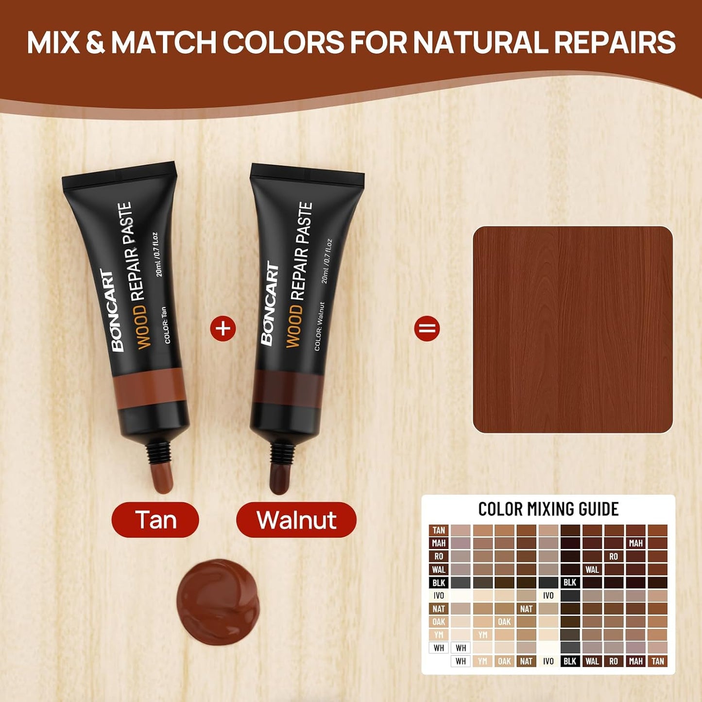 Boncart Wood Furniture Repair Kit, Wood Touch up Fillers | Repair Scratches, Cracks, Paint Chips, and Nail Holes on Furniture, Floors, Doors, Cabinets, and Tables (10 Colors)