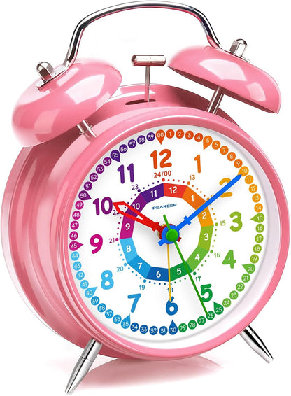 Peakeep Loud Alarm Clock for Heavy Sleepers Adults, Metal 4.5 Inches | Twin Bell Battery Operated Analog Alarm Clocks for Bedrooms Kids' Room Decoration (Jewel Blue)