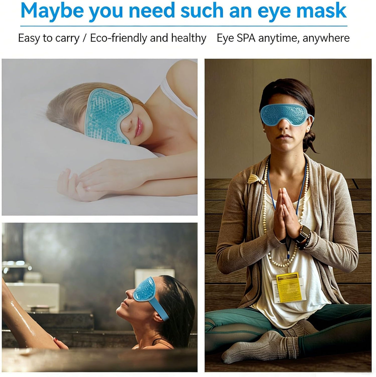 Plush Cooling Eye Mask with PVC Gel Beads, Cold & Hot Compress Sleep Mask with Blackout Design, Reusable Ice Bead Mask for Headache, Migraines Relief & Puffy Eyes(Grey)