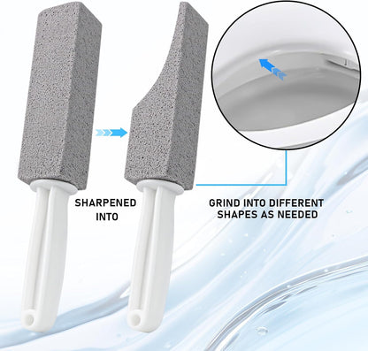 Pumice Cleaning Stone, 2 Pack Toilet Bowl Cleaner Toilet Brush, Gray | Non-Slip Long Plastic Handle, for Kitchen, Bath, Pool, Household Cleaning