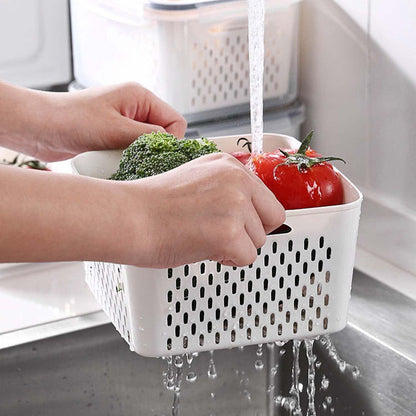 4 Pack Fresh Food Storage Containers, Large Capacity Produce Saver Box with Drain Baskets & Lid, Fridge Organizer, Airtight Fruit Organizer for Refrigerator, Stackable Plastic Fruit Veggie Saver