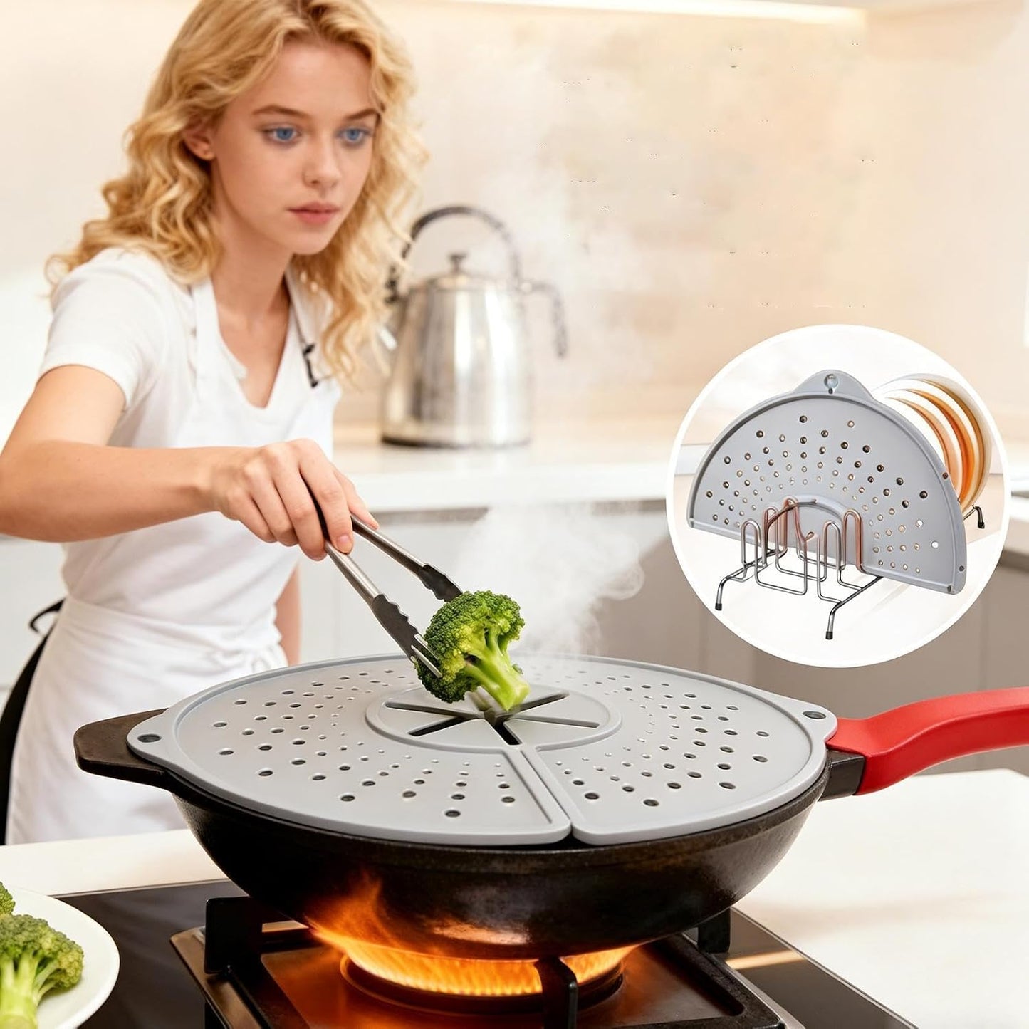 Splatter Guard for Frying Pan Foldable Silicone Cover | Rotatable Grease Splatter Guard for Frying, Pot, Boiling, Stewing, Steaming, Home, Kitchen