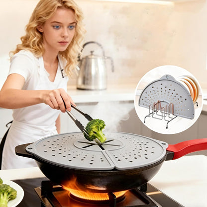 Splatter Guard for Frying Pan Foldable Silicone Cover | Rotatable Grease Splatter Guard for Frying, Pot, Boiling, Stewing, Steaming, Home, Kitchen