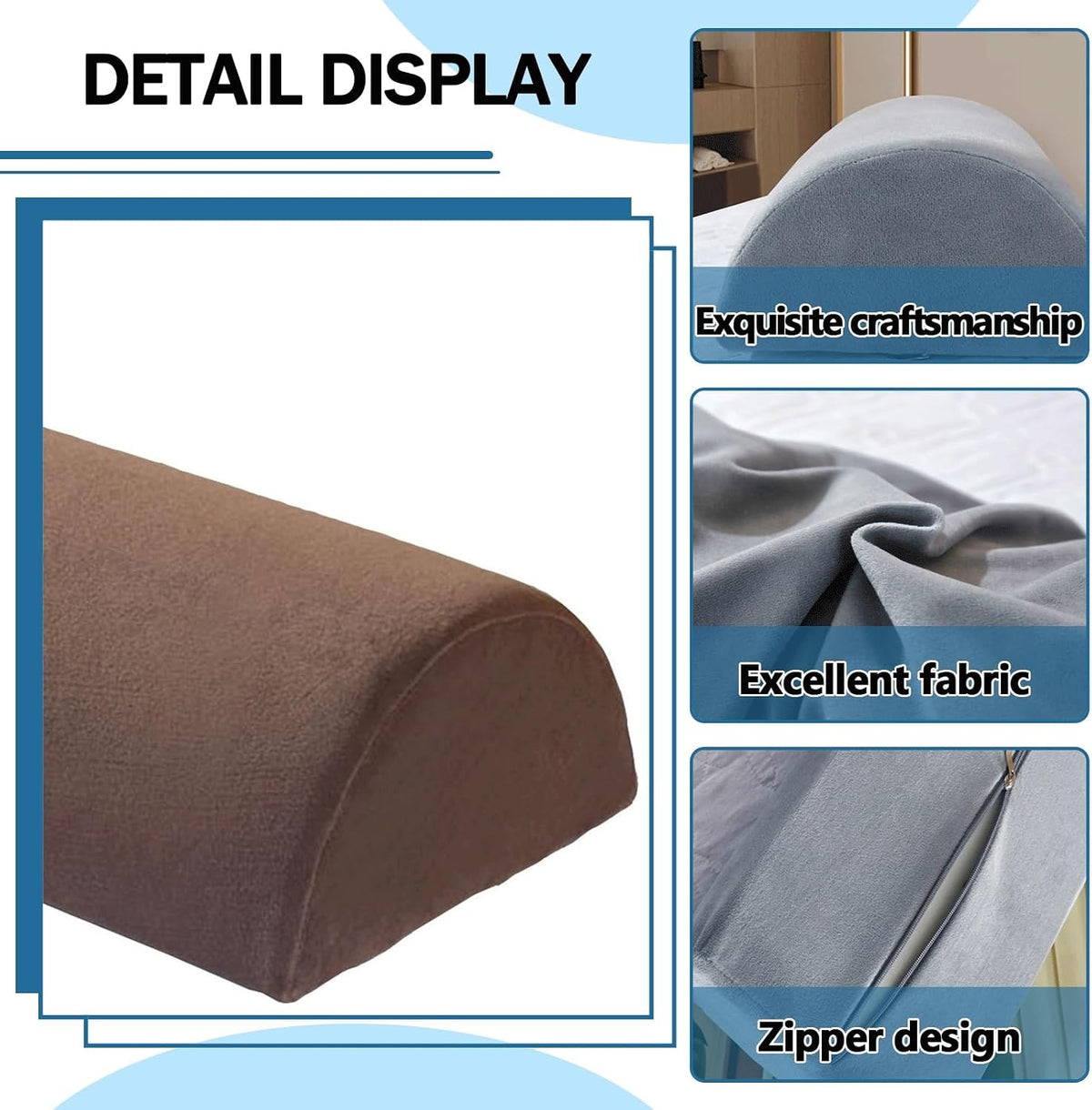 Half Moon Bolster Pillow for Legs, Knees, Lower Back and Head, Lumbar Support Pillow for Bed, Sleeping | Semi Roll for Ankle and Foot Comfort - Machine Washable Cover(@10,42x18x10cm/16.5x7x4in)