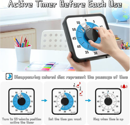 Secura Home 60-Minute Visual Timer, 7.5 Inch Oversize Countdown Timer Clock for Kids and Adults, Durable Mechanical Time Management Tool with Magnetic Backing （Sky Blue）