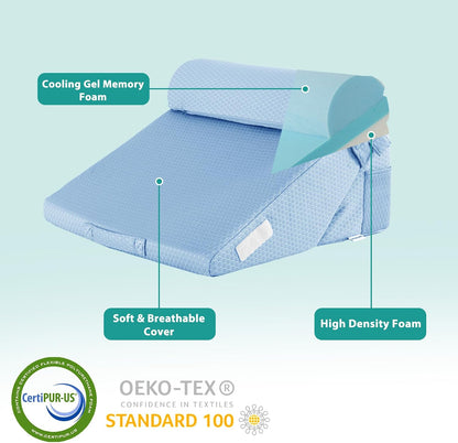 Bedluxe Wedge Pillow Headboard, 3PCS Orthopedic Bed Wedge Pillows Set for After Surgery, Adjustable Pillow Wedge for Acid Reflux&Back Pain Relief, Sleeping, Back Pillow for Bed Sitting Up, White/Grey