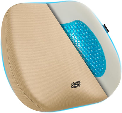 Skechers Seat Cushion Premium Gel & Memory Foam-Office Chair Cushion for Tailbone Pain Relief,Butt Pillow for Office Chair,Car seat Cushion,Long Sitting Office Workers,and Car Drivers,Black