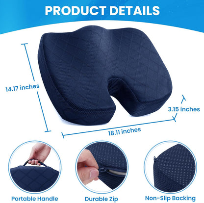 TushGuard Office/ Car Seat Cushion, Non-Slip Sciatica & Back Coccyx Tailbone Pain Relief Chair Pad, Memory Foam Butt Pillow for Computer Desk, Wheelchair, Driving (Black)