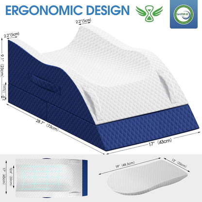 TranquilRelax Leg Elevation Pillows for After Surgery, Wedge Pillow, Grey | Memory Foam, All-around Knee & Ankle Support for Swelling, Height-adjustable, Nop-Slip Bottom, Washable Cover, Single-leg