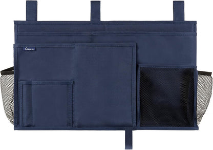 Surblue Bedside Caddy Hanging Organizer Storage Bag Pocket for Bunk, Hospital, College Dorm Rooms, Baby Bed Rails, Camp - 4 Pockets, 2 Hooks (Blue)