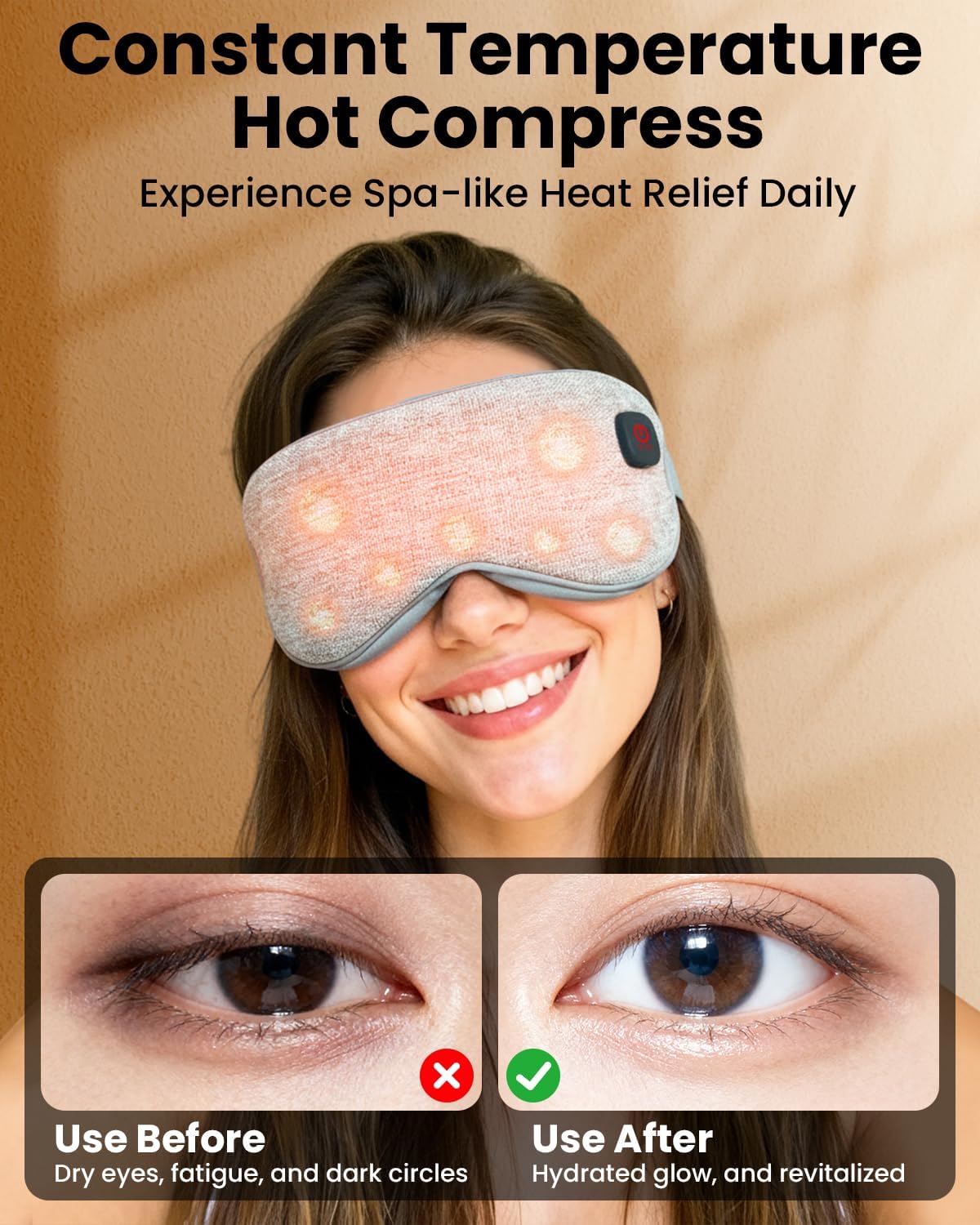 Cordless Heated Eye Mask, Rechargeable Mask with 4 Heat Levels for Dry Eyes