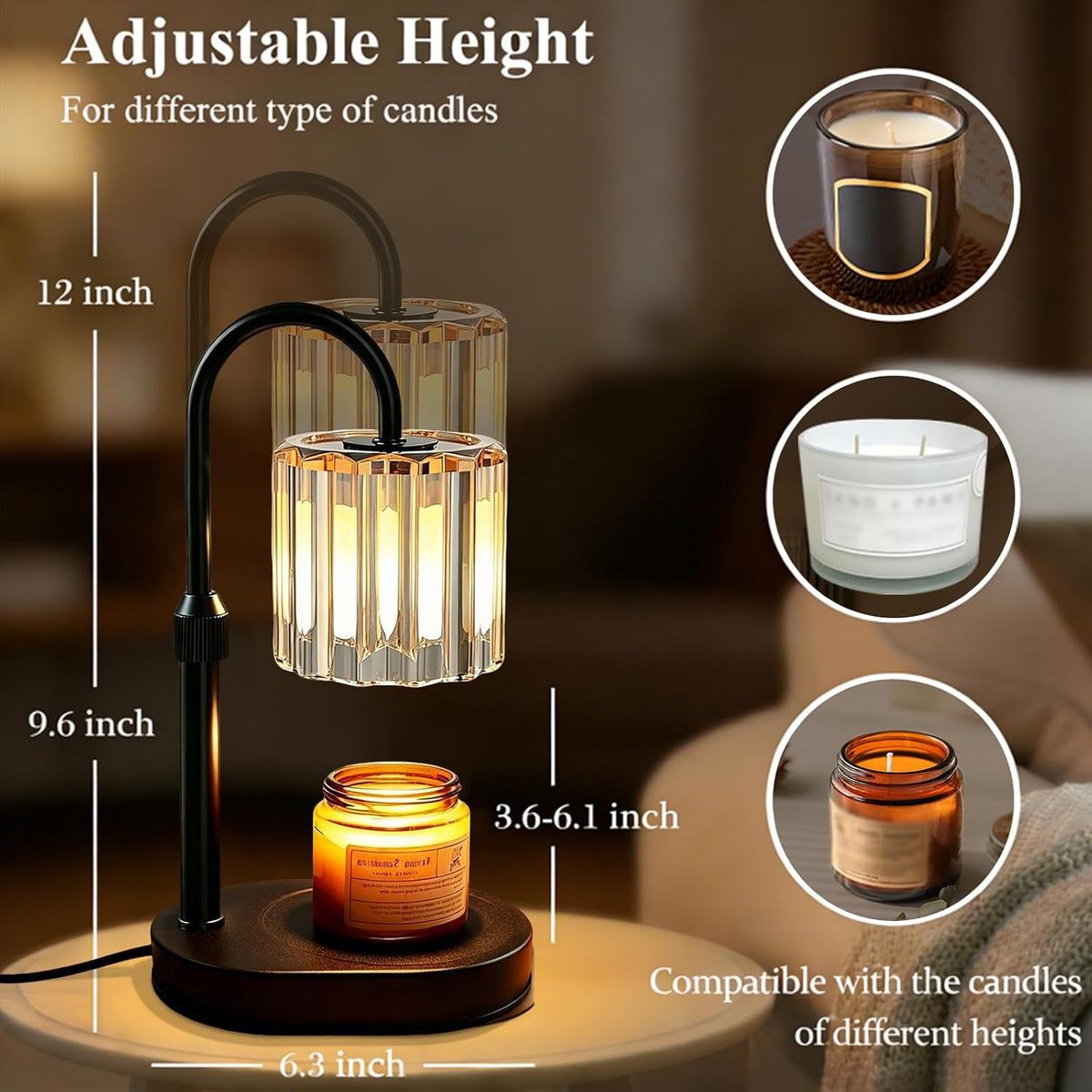 Lukasa Candle Warmer Lamp, with Timer Dimmer Adjustable Height, Home Decor, Room Decor, Wax Melt Warmer for Candles, Gifts for Mom, Gifts for Mother's Day, Birthday Gifts for Women
