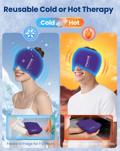 ONLYCARE Migraine Relief Cap, Headache Relief Cold Cap for Migraine Relief | Soothing Headache Ice Face Pack Mask, Cold Compress Head Wrap for Sinus, Tension, Stress, Hangover, Self Care Gifts for Women