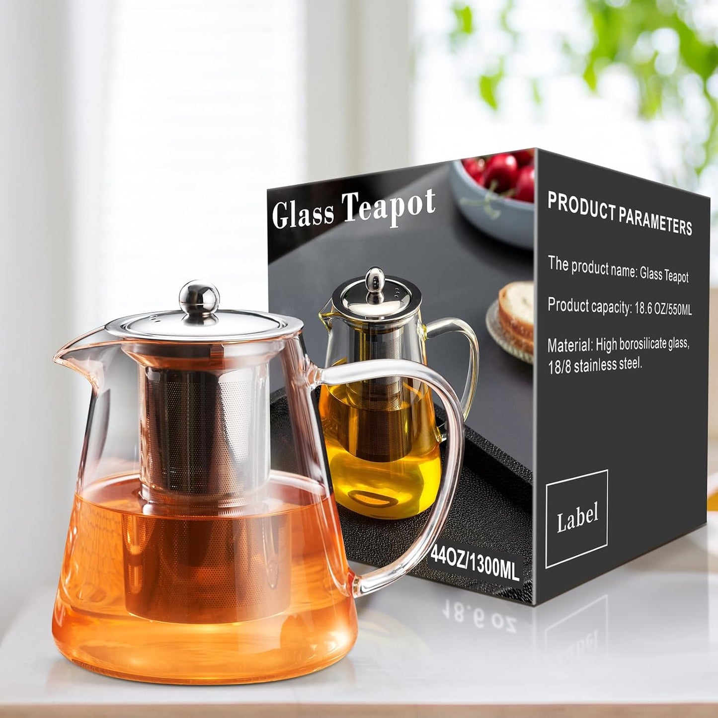 PARACITY Glass Teapot Stovetop 22 OZ/650ml, Tea pot with Removable 18/8 Stainless Steel Infuser, Borosilicate Clear Tea Kettle, Teapot Blooming and Loose Leaf Tea Maker Tea Brewer for Camping, Travel | Clear small tea kettle with infuser and tea pot with