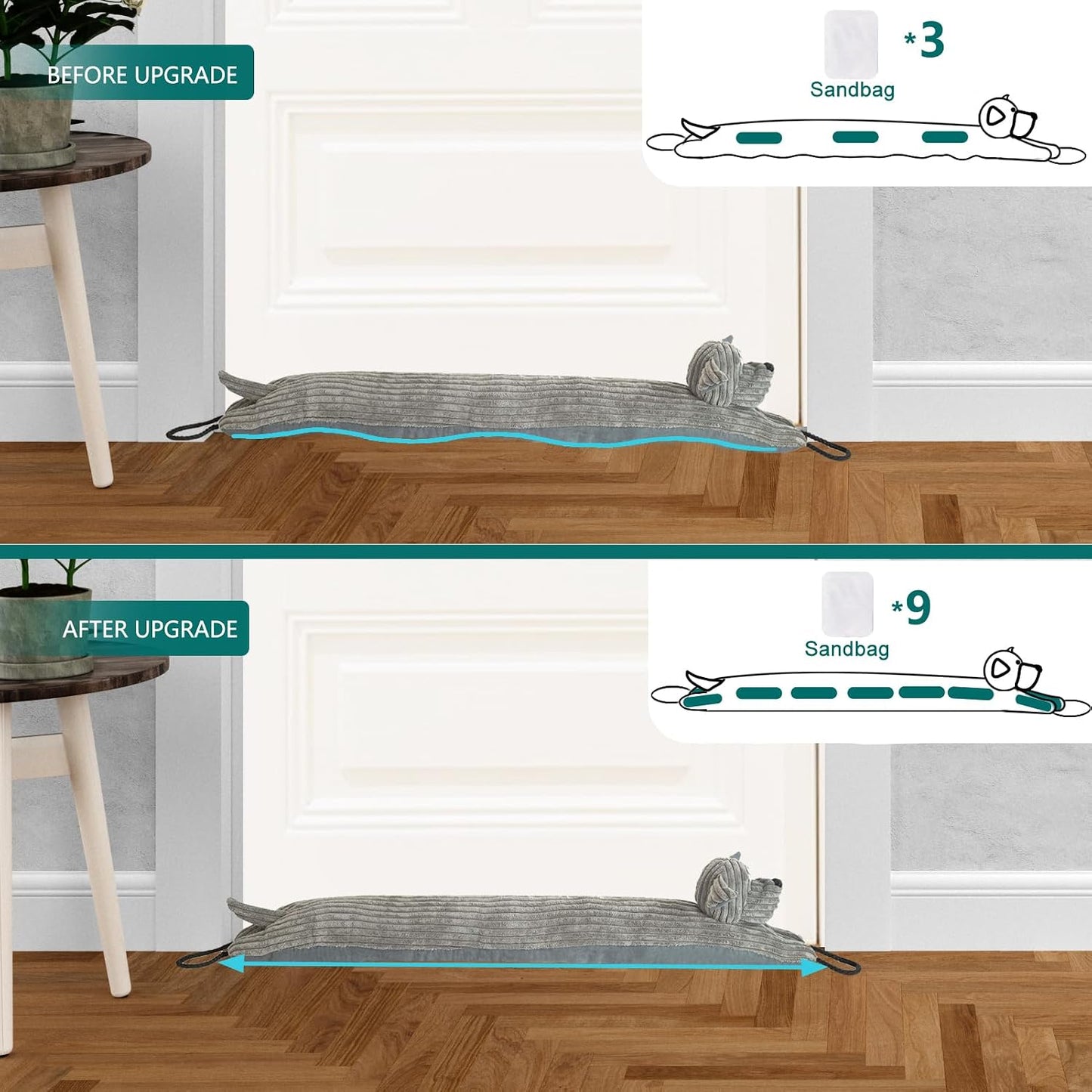 Under Door Draft Stopper Decorative Wind Stopper 36 inch for Door & Window, Weighted Animal Air Draft Stopper for Bottom of Door with Hanging Loops - Brown Dog