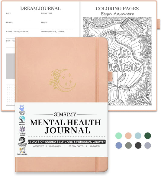 Mental Health Journal, 91-Day Self Care Journal for Women Men, Guided Anxiety & Stress Relief Journal with Mood Tracker, Cognitive Behavioral Therapy Journaling with Mental Health Coloring Pages & Dream Log