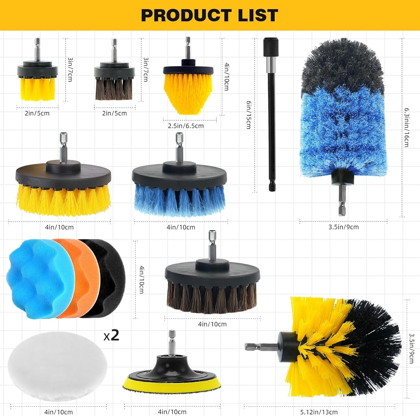 9 Pcs Drill Brush Attachments Set Fluffy Soft and Hard Bristles Horsehair Brush Cleaning Kit for Home Bathroom Car Kitchen Corners Sink Stubborn Stains Tiles