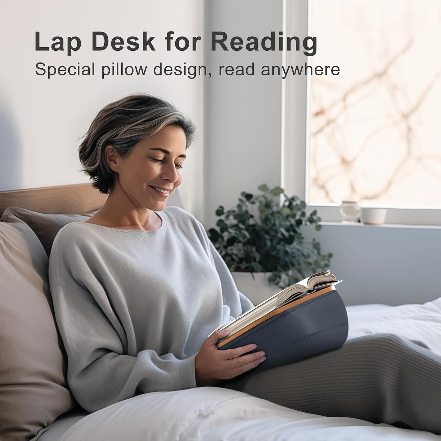 ERGONOV Lap Beanbag Book Stand for Hands Free Reading Comfortable Reading Pillow Stand Minimize Neck Strain Perfect Idea for Book Lovers in Dorm Room or Anywhere Else with Bookseat(Gray) | Minimize Neck Strain Perfect Idea for Book Lovers in Dorm Room or