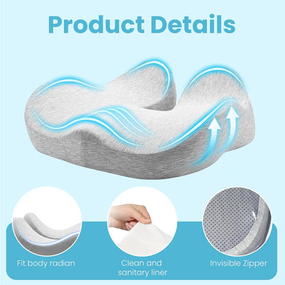 Seat Cushion,Ergonomic Chair Cushions for Sit Bone Tailbone Pain Relief,Sciatica & Back Support,Memory Foam Butt Pillow for Office,Car,Home,Gaming,Wheelchair
