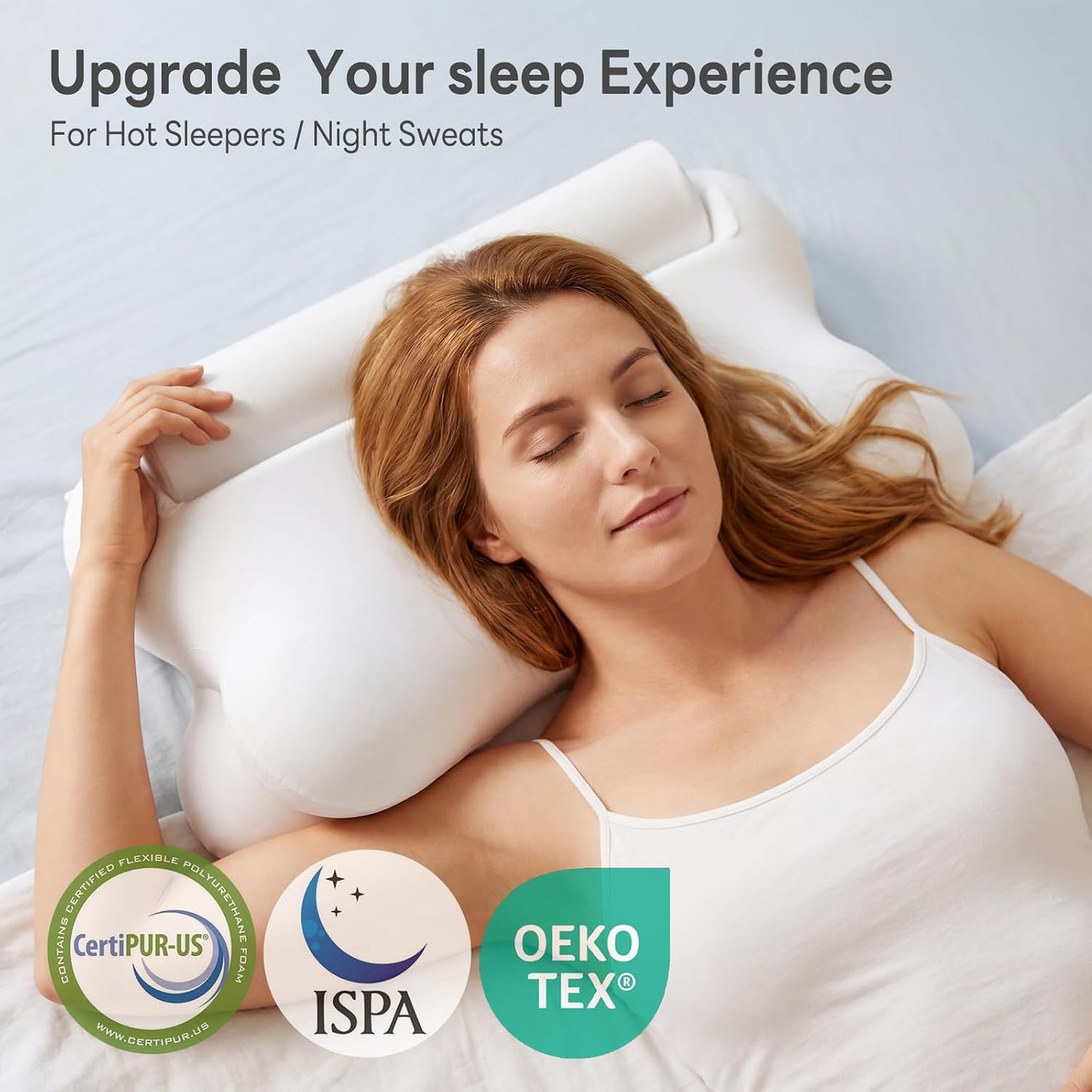 Sweetcrispy Cervical Pillow for Neck Pain, Ergonomic Contour Memory Foam Pillow with Detachable Roll Support, Cooling Breathable Cover for Side Back Stomach Sleepers