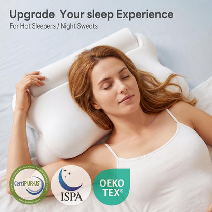 Sweetcrispy Cervical Pillow for Neck Pain, Ergonomic Contour Memory Foam Pillow with Detachable Roll Support, Cooling Breathable Cover for Side Back Stomach Sleepers