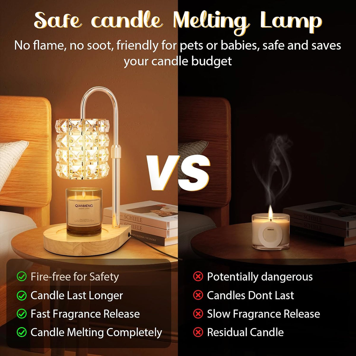 Candle Warmer Lamp with Timer, Electric Candle Warmer for Jar Candles, House Warming Gifts, Modern Home Decor Dimmable Wax Melting Lamp with Large Head, Black, Glass