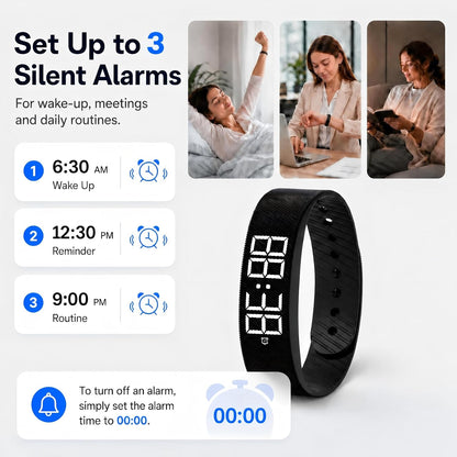 Vibrating Alarm Wristband for Heavy Sleepers with 3 Alarms | Silent Wrist Vibration / Ideal for Couples, Roommates and Shift Workers / Dorms and Travel