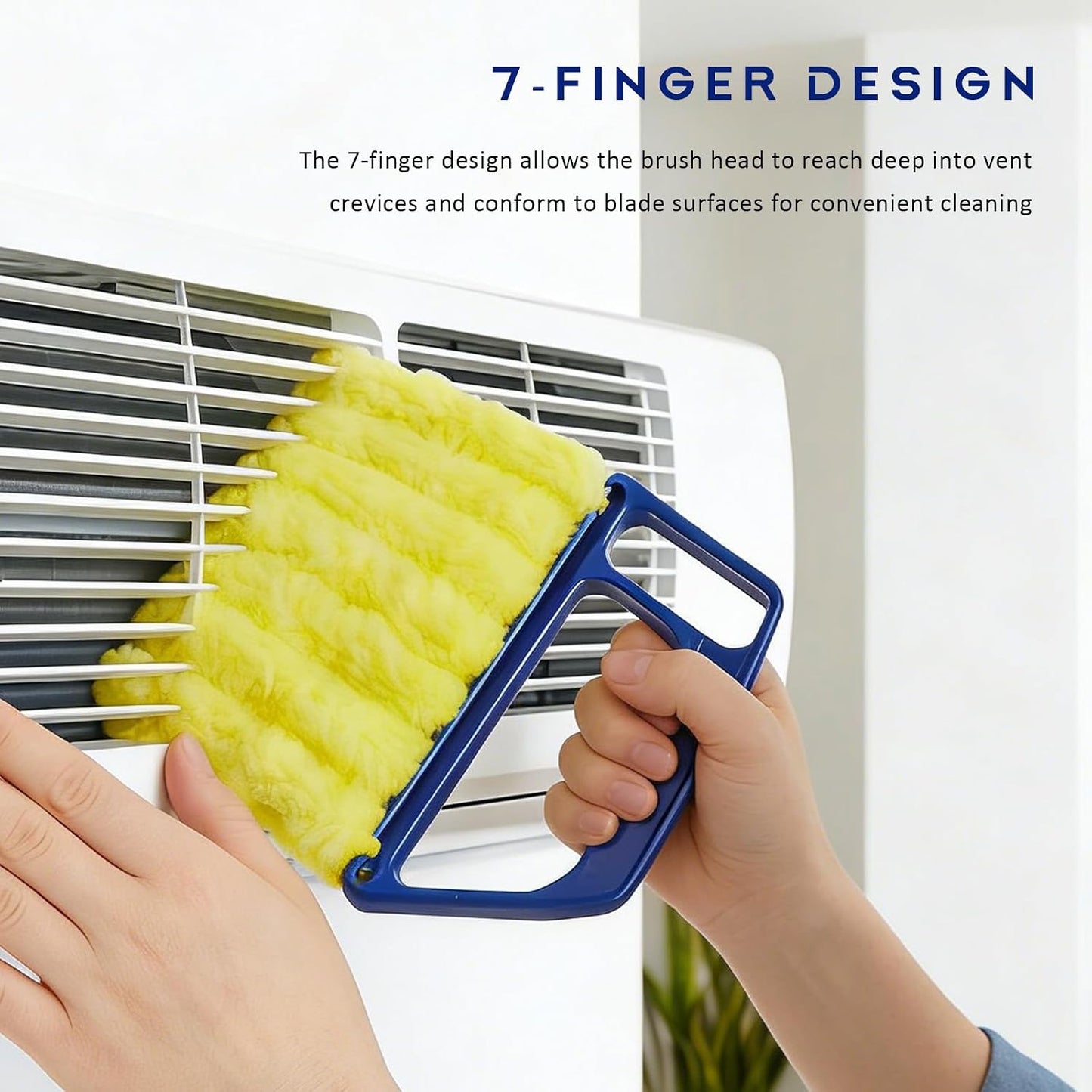 3 PCS Blind Cleaner Duster Tool, 7 Finger Detachable Duster Auto Air Conditioner Cleaning Tool, Washable Dusting Brush Handheld Cleaner for Vehicle Air Vents Blinds (Yellow)