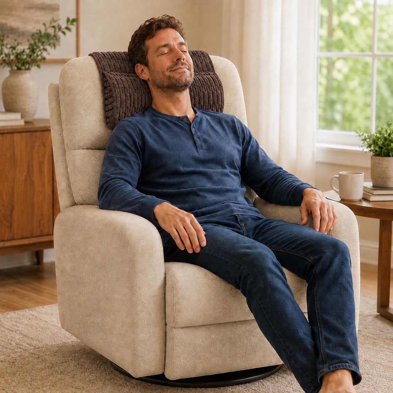 Memiss Recliner Pillow Soft Corduroy Neck Pillow for Recliner (Brown) | Corduroy cover, PP cotton fill, anti-slip dots, hook and loop fastener, removable washable cover, recliner sofa car chair
