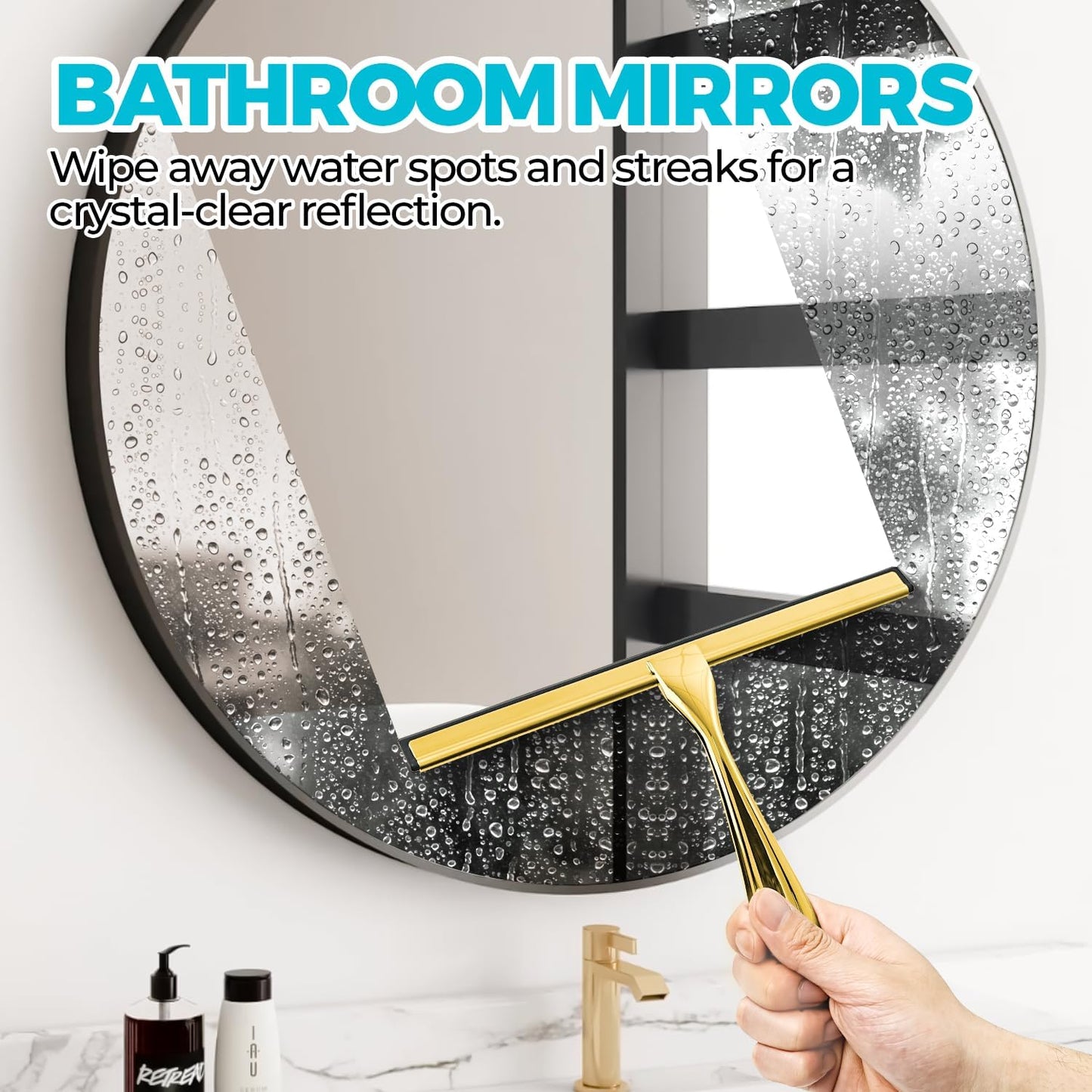 12" Shower Squeegee for Glass Doors, Tile Walls, Car Windows, Silver | Bathroom Accessories, New Home Essentials, Silicone Blade, Metal Handle, Adhesive Hook, Household Tool, Multipurpose Cleaner