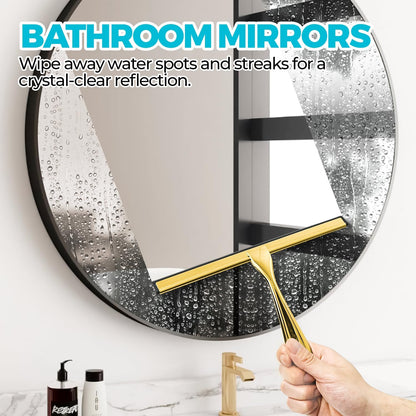 12" Shower Squeegee for Glass Doors, Tile Walls, Car Windows, Silver | Bathroom Accessories, New Home Essentials, Silicone Blade, Metal Handle, Adhesive Hook, Household Tool, Multipurpose Cleaner