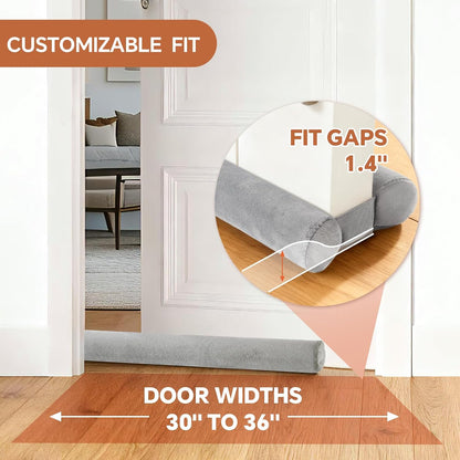 Premium Velvet Under Door Draft Stopper, 30-36 Inch Adjustable Double Sided Door Seal, Noise Blocker and Soundproof Sweep, Blocks Light, Dust, Air, Wind, and Bugs,Gray