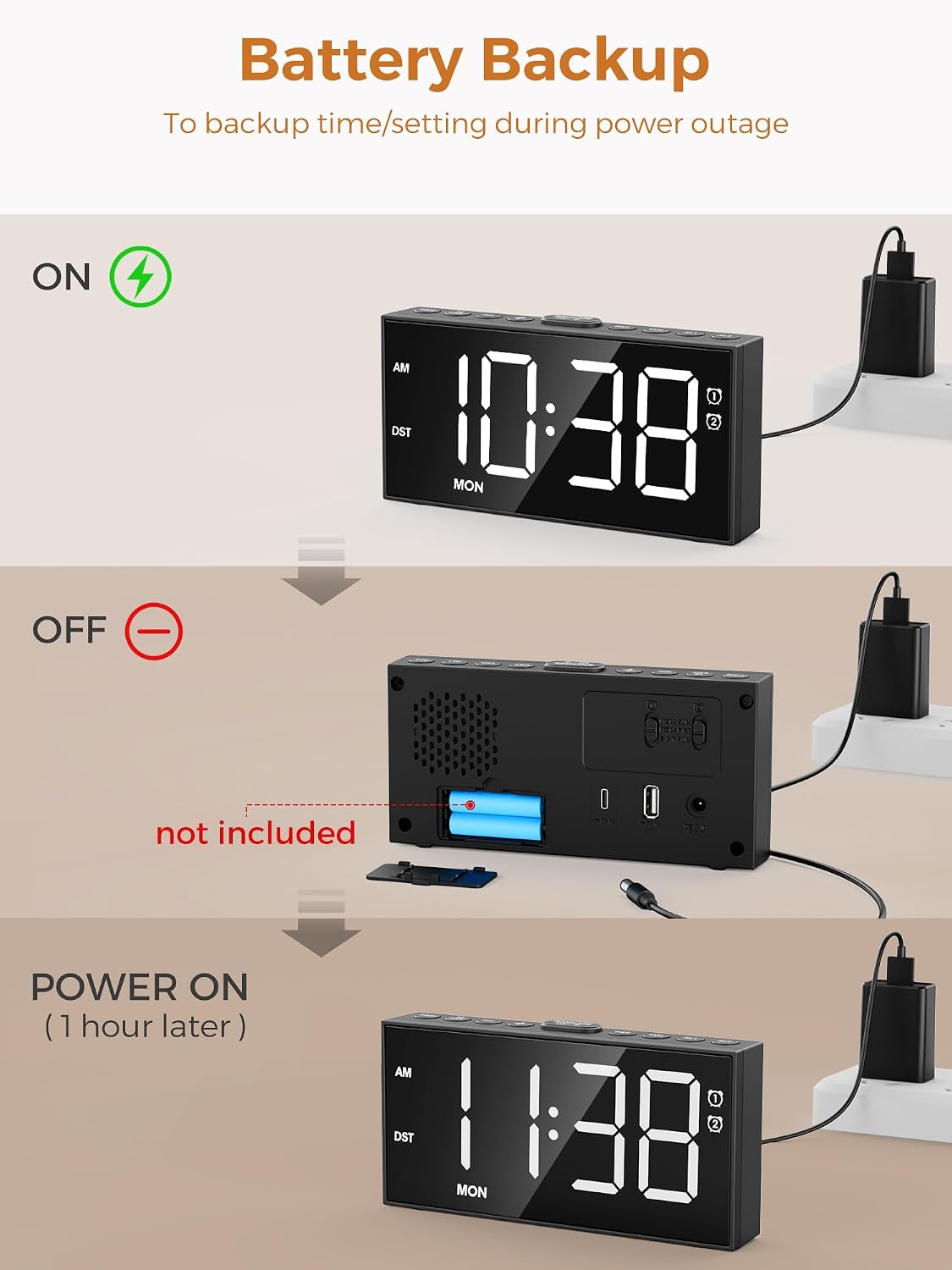 Vibrating Alarm Clock for Heavy Sleepers with Bed Shaker, 116dB Dual Alarms