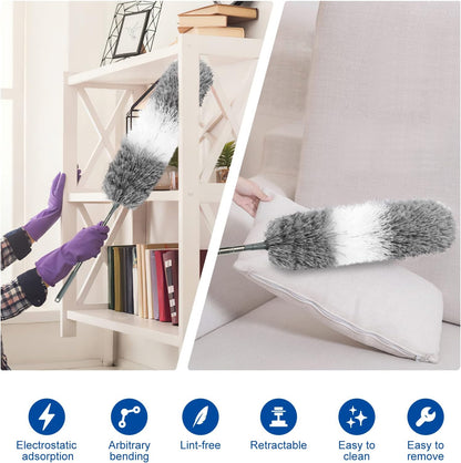 Retractable Gap Dust Cleaner Cleaning Tools with 2 Microfiber Dusting Cloths Long Handle 60inches Washable and Retractable Duster Brush for Cleaning Under Appliances Furniture Couch Fridge