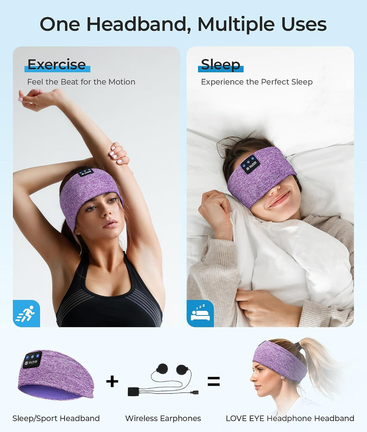 LOVE EYE Wireless Bluetooth 5.4 Sleep Headband Headphones for Side Sleeper