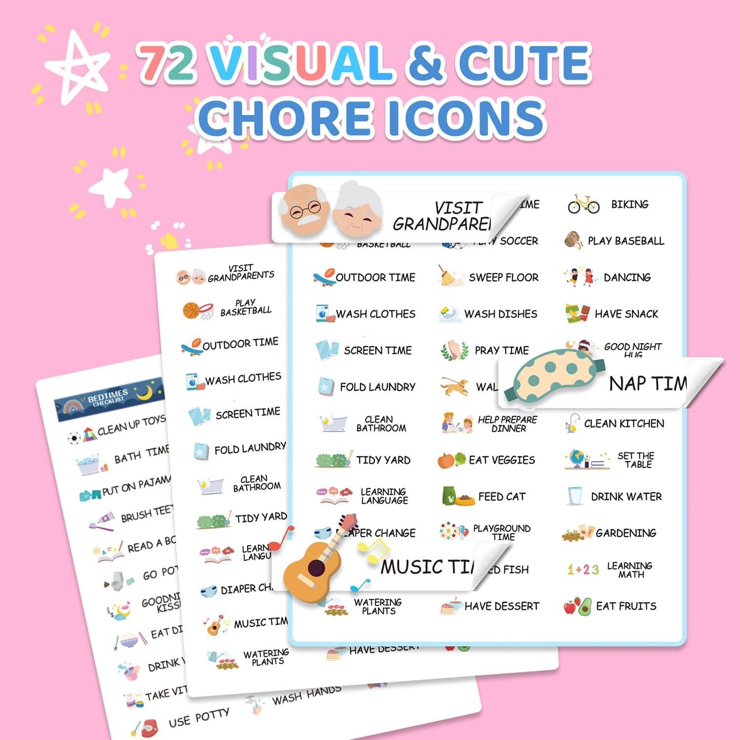 2 in 1 Bedtime/Morning Routine Chart for Kids Toddlers, Magnetic Chore Chart for Kids, Cute Visual Schedule for Kids Schedule Board for Home, Kids Checklist to Do List ADHD Tools for Kids