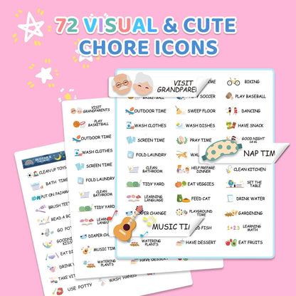 2 in 1 Bedtime/Morning Routine Chart for Kids Toddlers, Magnetic Chore Chart for Kids, Cute Visual Schedule for Kids Schedule Board for Home, Kids Checklist to Do List ADHD Tools for Kids