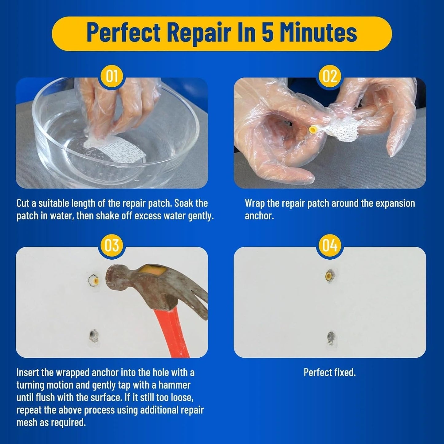 Kenbry Drywall Anchor Repair Kit,1.96' x 39.37' Patch Easy Cut for Fast Loose Anchors Fix, No Need to Redrill or Fill, Ideal for Most of Surfaces