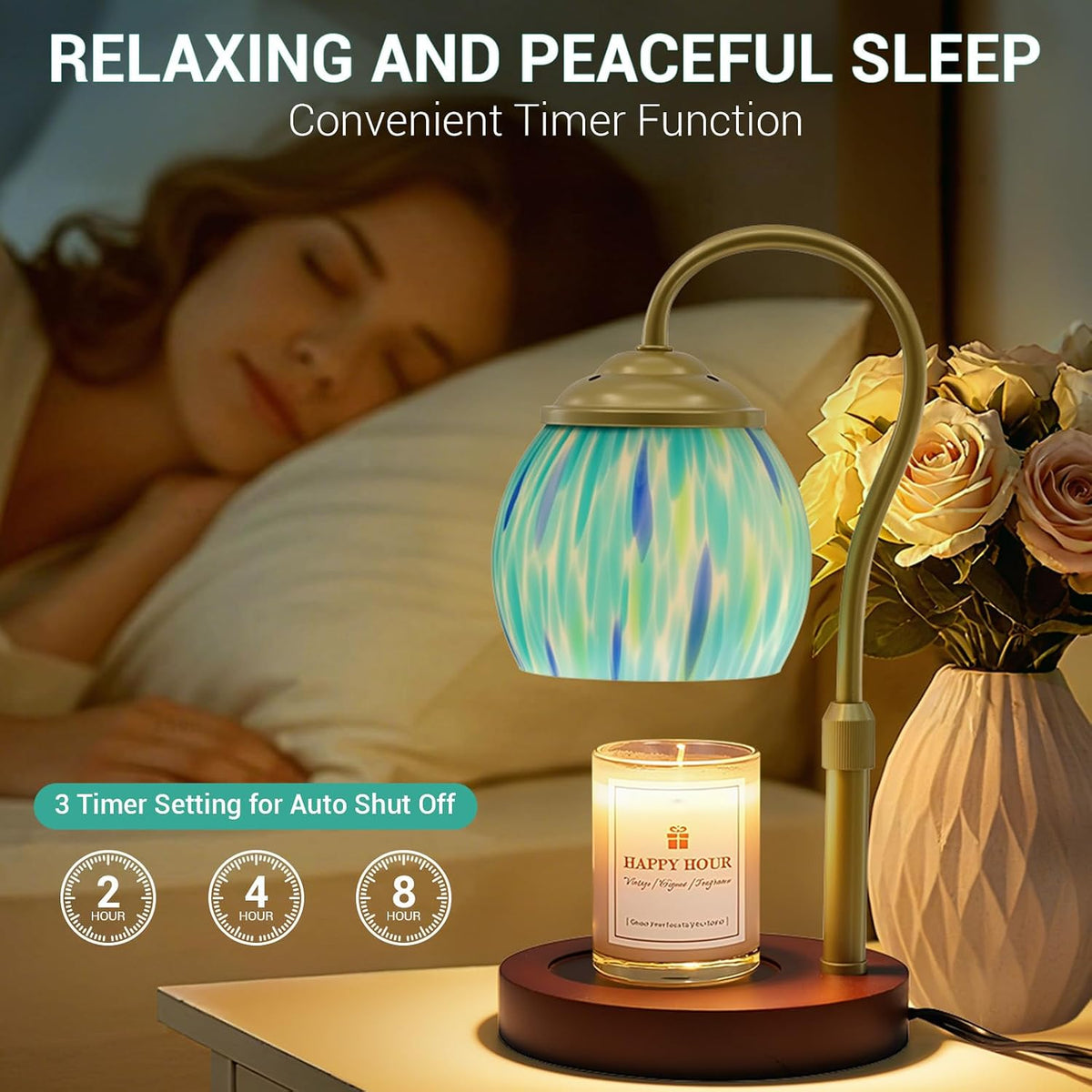 Candle Warmer Lamp - Electric Candle Lamps Timer Dimmer, Sunflower Tiffany Style Stained Glass Candle Warming Lamp Compatible with Jar Candles Valentine Birthday Gifts for Mom Friend Wax Melt Warmer