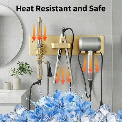 Hair Dryer Holder Hair Tool Organizer Metal Wall Mount (Gold) | Heat Resistant Hair Tool Organizer, Metal Wall Mount Storage, Bathroom Counter Space Saver, Blow Dryer Holder