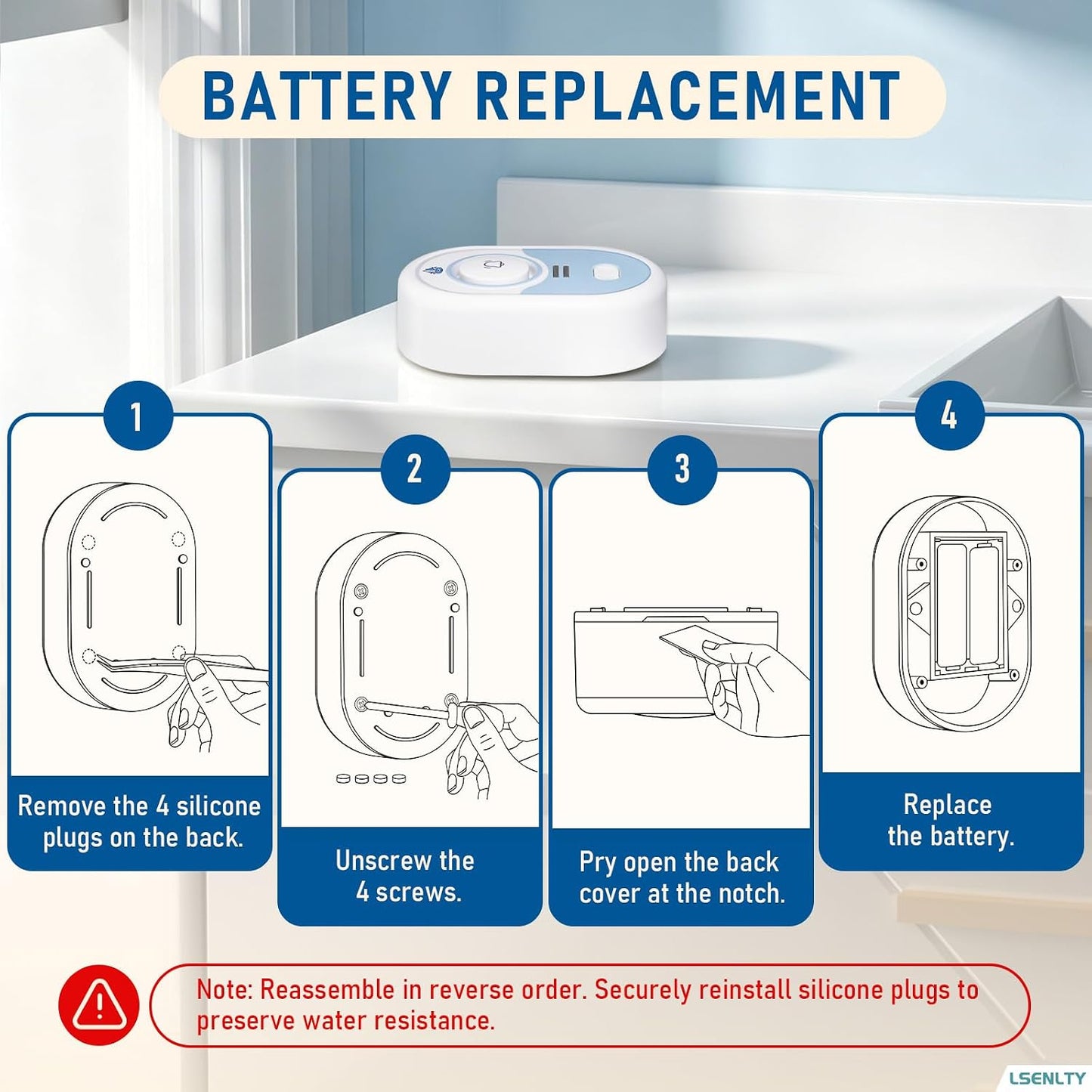 LSENTLY Water Leak Detector Supports 5 Years Standby Time, LED Indicator & 100dB Leak Alarm & Low Battery Reminder Water Alarm, IP66 Waterproof for Home, 3 Pack (Cannot Connect Wi-Fi)